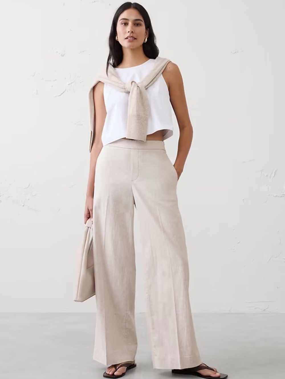 NWT! BANANA REPUBLIC FLAX WIDE-LEG HIGH-RISE LINEN-BLEND PANT 🧲